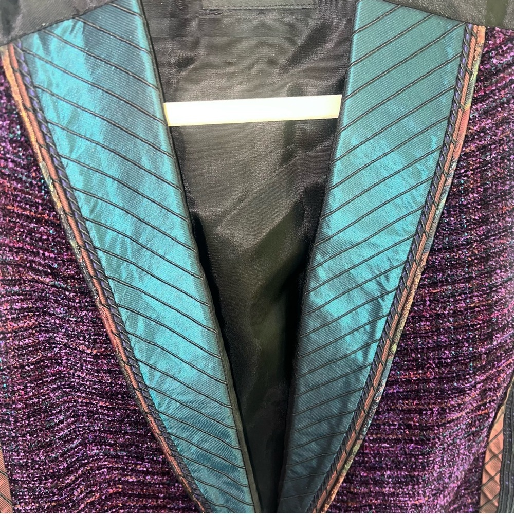 Vibrant Purple and Green Vest with Teal Lapel - Picture 4 of 7